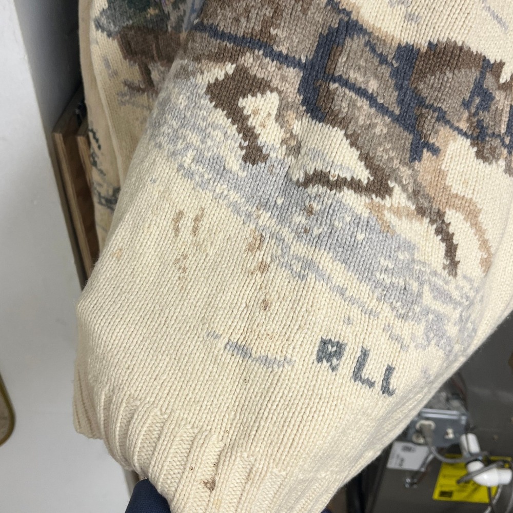 Ralph Lauren Womens L 100% Lambswool Fair Isle Snow Scene Horses 1/4 Zip Sweater - Picture 7 of 9